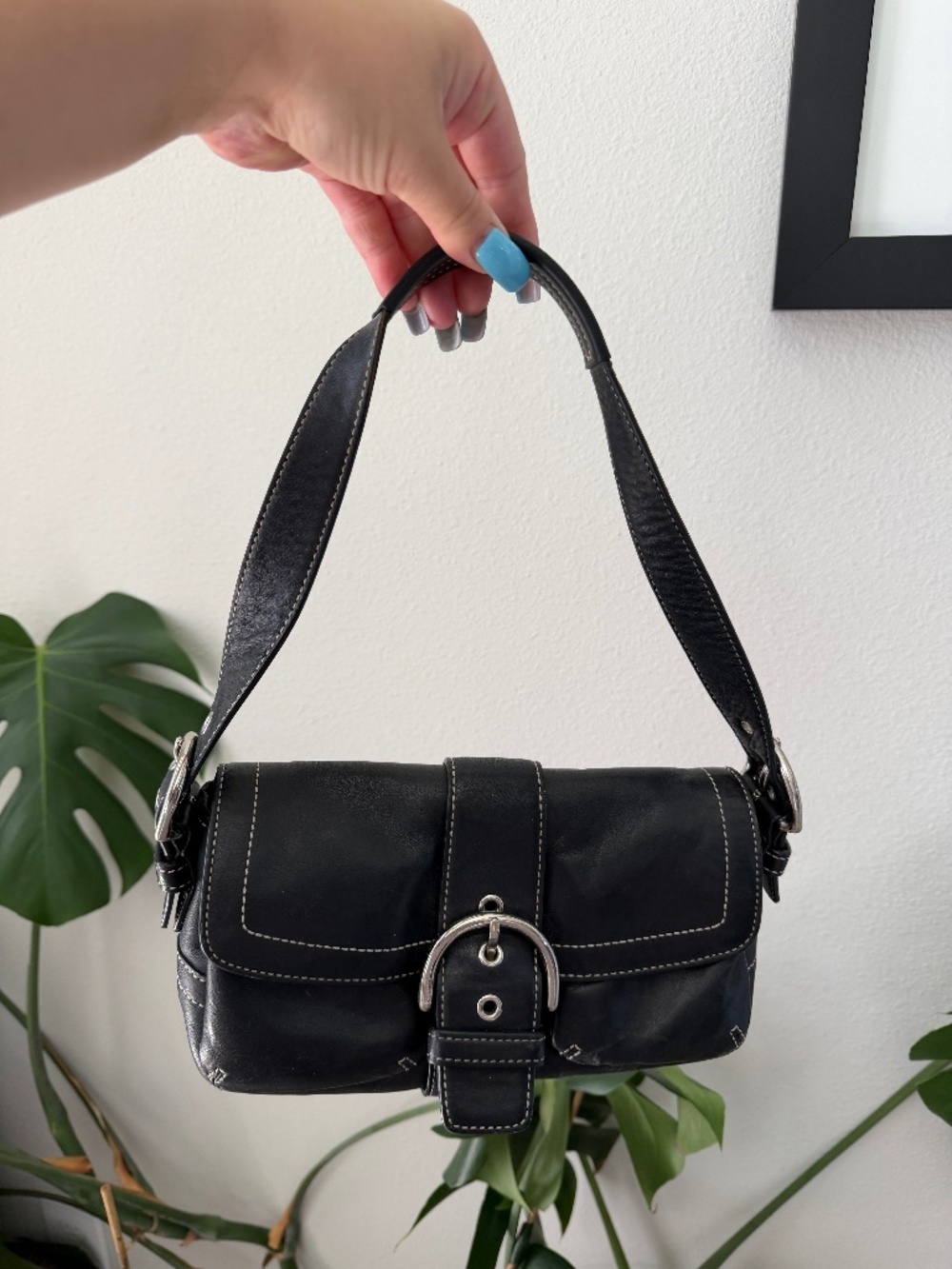 Y2K Vintage Coach Soho Small Pocket Flap Black Leather Buckle Shoulder Bag 1446